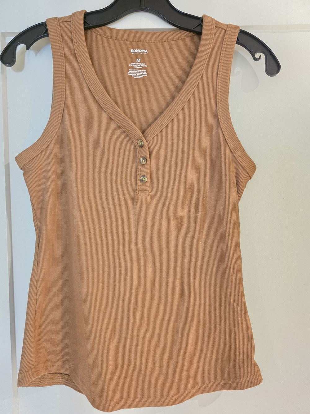 Sonoma Women's Ribbed Henley Tank Top - Camel Rust